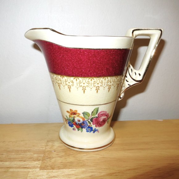 Creamer and Sugar Bowl Burleigh Ware Burgess & Leigh 5594 Burgundy Zenith Shape - Picture 9 of 16
